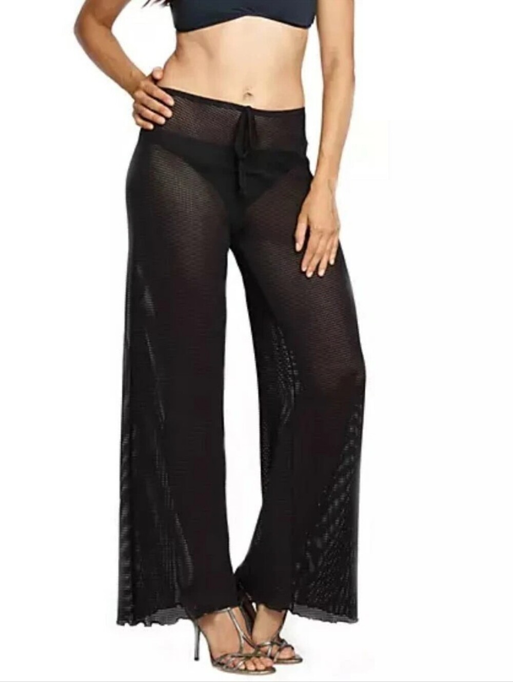 Jordan Taylor Pull On Mock Drawstring Swim Pant Cover Up Black Size Medium